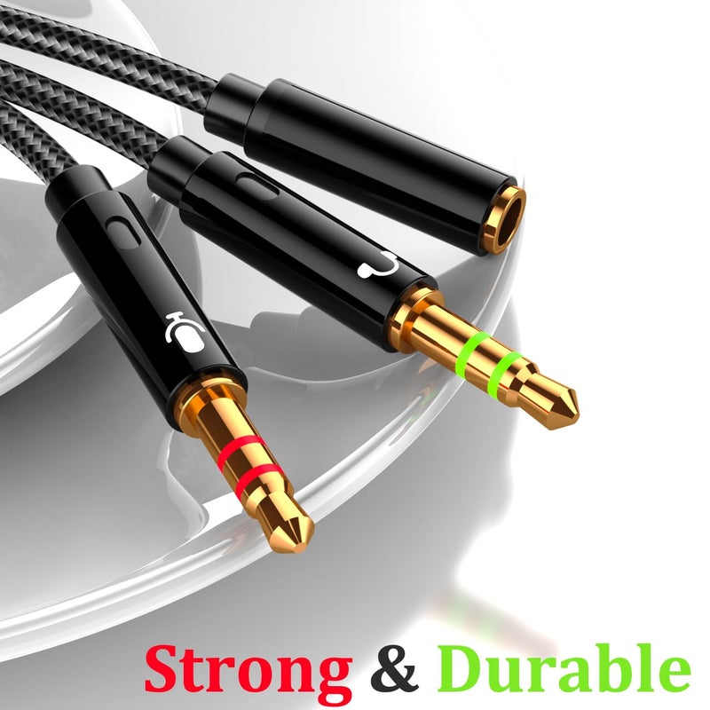 Warmstor 2-Pack Headphone Splitter for Computer 3.5mm Female to 2 Dual 3.5mm Male Headphone Mic Audio Adapter Y Splitter Cable Nylon Braided Cord Smartphone Headset to PC Adapter (Black,Silver) - Image 5